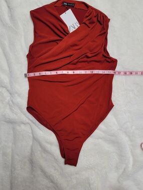 ZARA Rust Red Draped Bodysuit